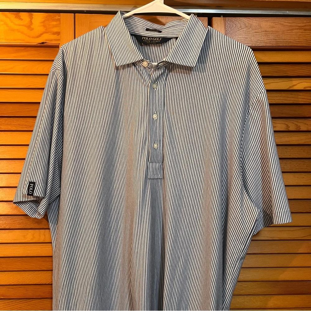 Polo Golf Ralph Lauren Men's Navy and White Striped Polo Shirt